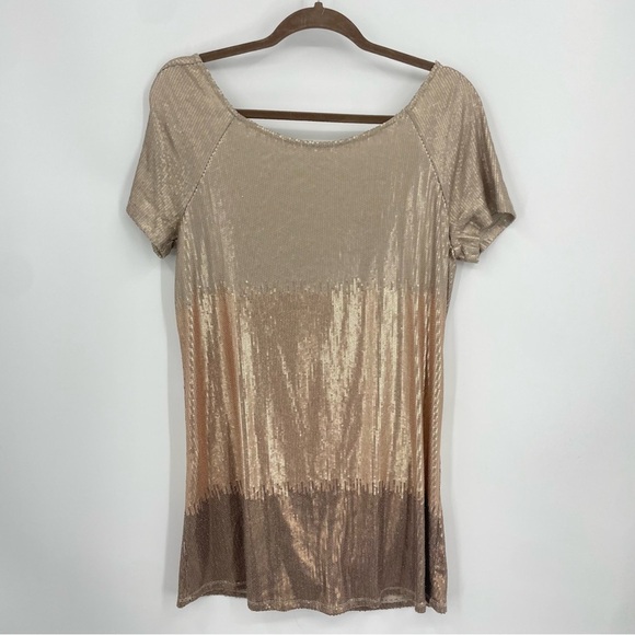 Free People Short Sleeve Drenched In Sequins Mini Dress Ombré Shift Drape Back - Picture 2 of 8